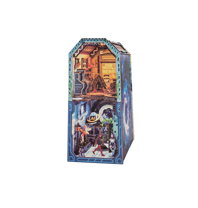 Productvisuals_Modelbouw 3D Wooden Puzzle Book Nook – AI Wereld