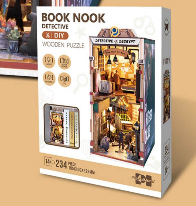 Productvisuals_Modelbouw 3D Wooden Puzzle Book Nook – Detectivebureau 2