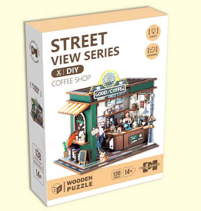 Productvisuals_Modelbouw 3D Wooden Puzzle Koffieshop 2