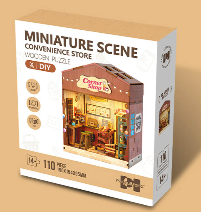 Productvisuals_Modelbouw 3D Wooden Puzzle Miniatuur Buurtwinkel 2