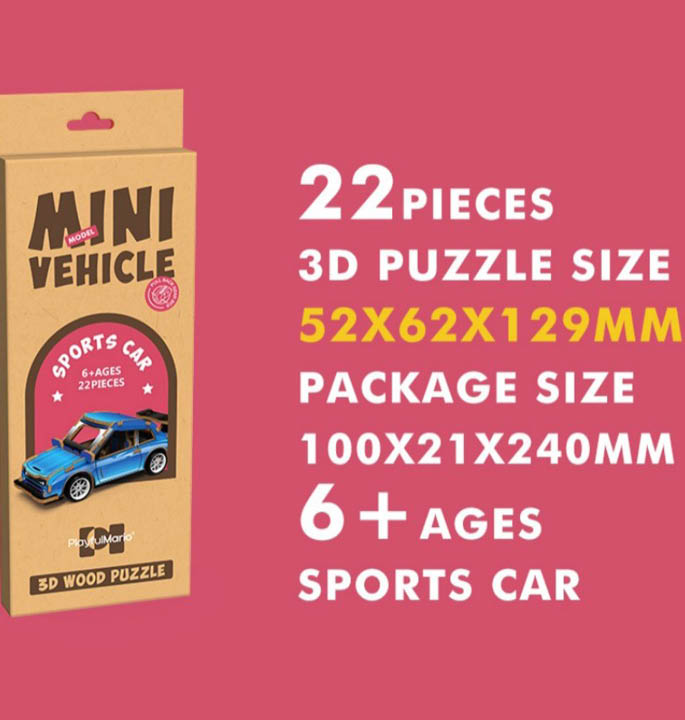 Productvisuals_Modelbouw 3d Wooden Puzzle Mini Sportauto 2
